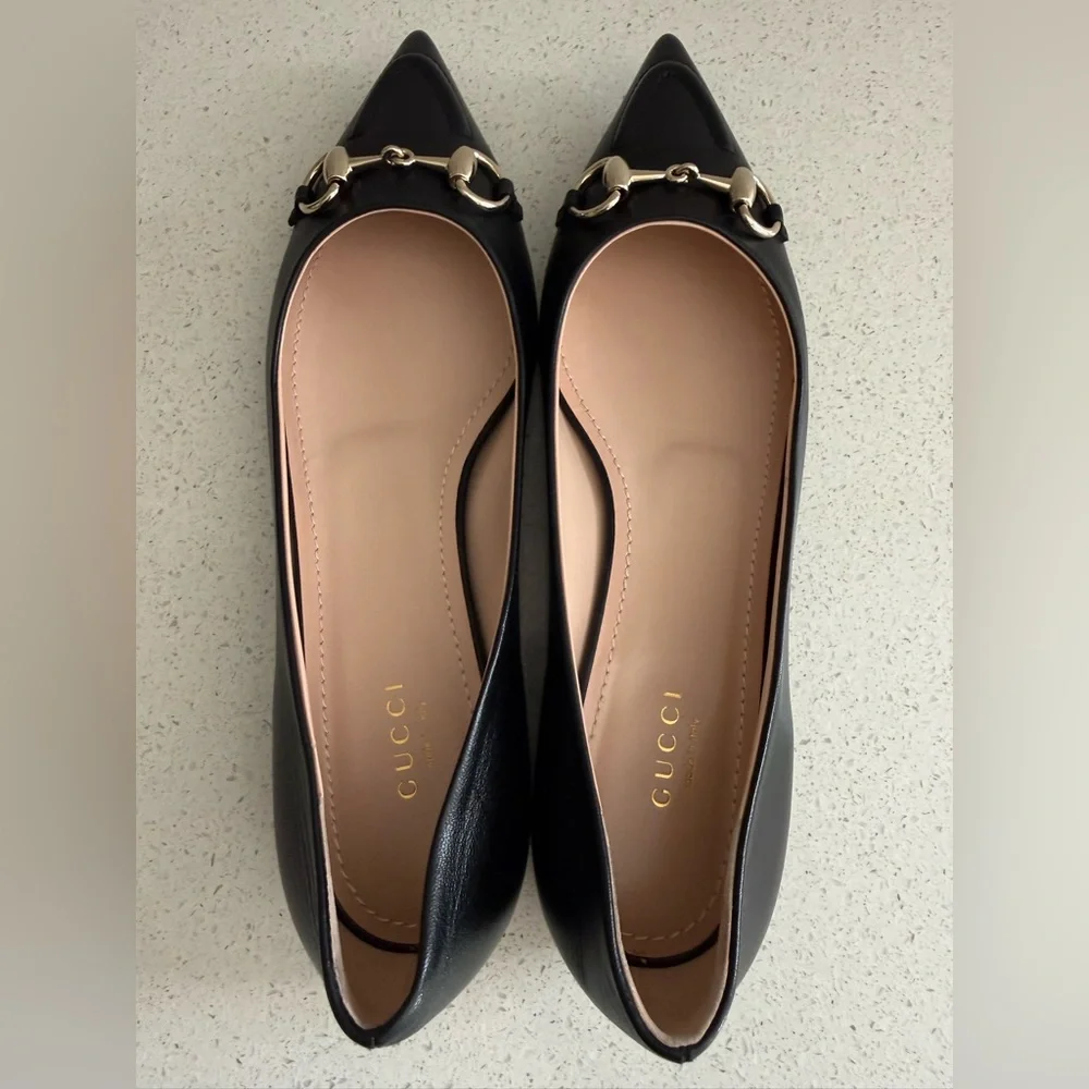Gucci Erin Ballet Flats Black Leather Size EU 39 US 9 - Picture 3 of 10